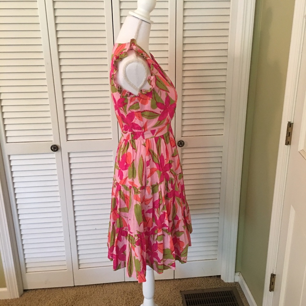 Taylor Floral Pink and Green Cotton Ruffle Dress Size XS - Picture 4 of 13